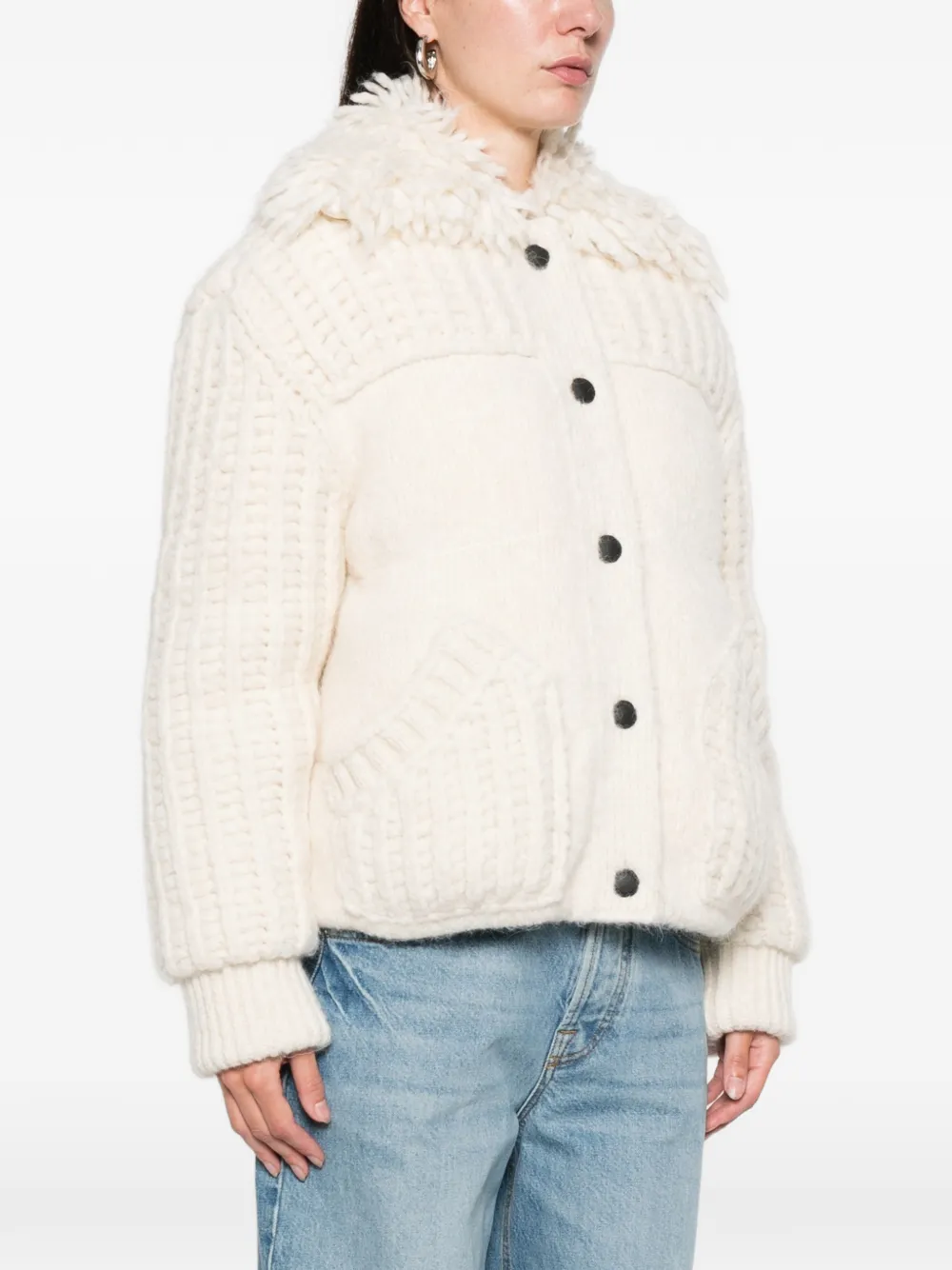 Moncler Knitwear Cardigan With High Collar And Pockets In White