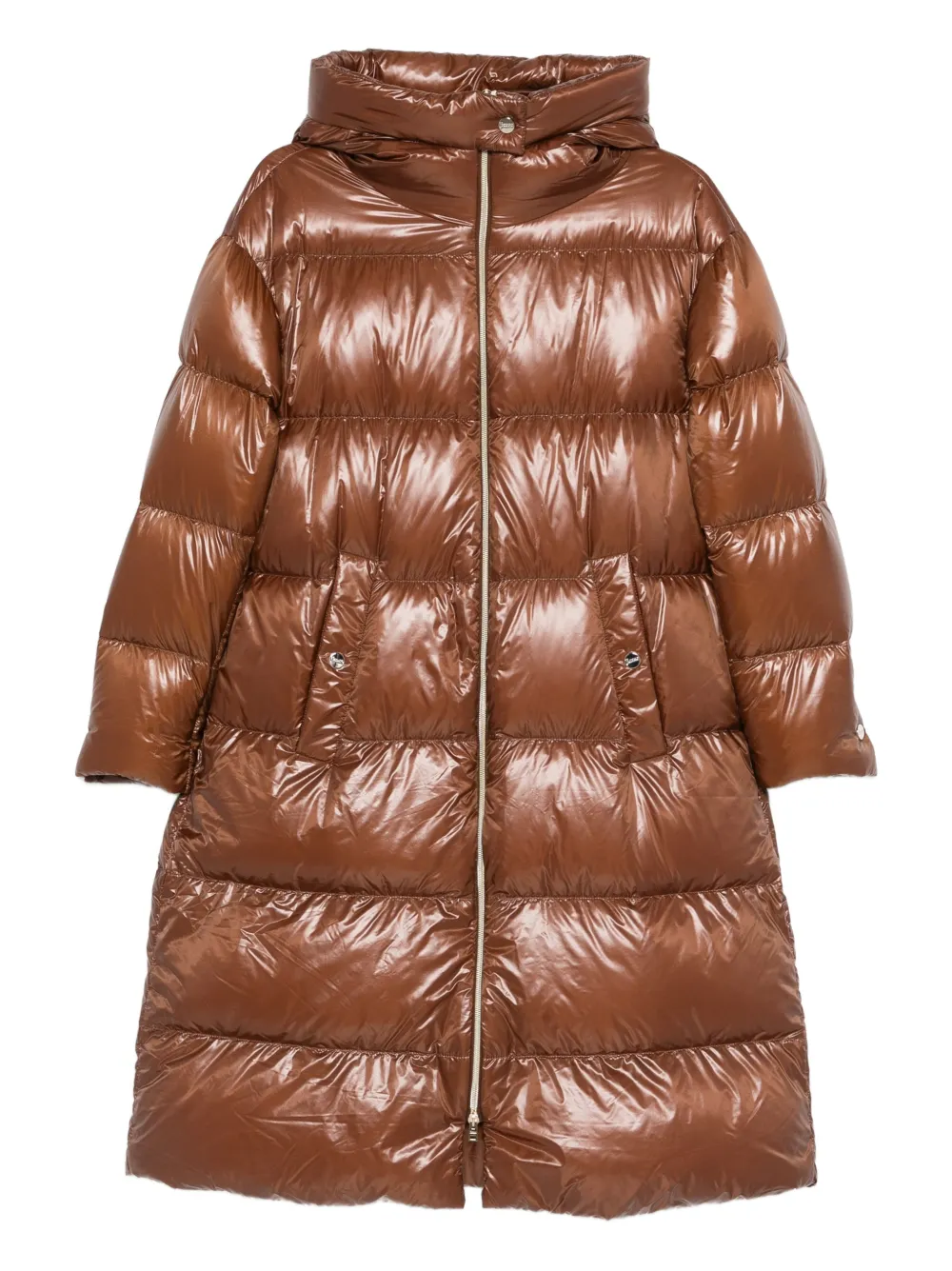 Herno Hooded Zip Coat In Brown