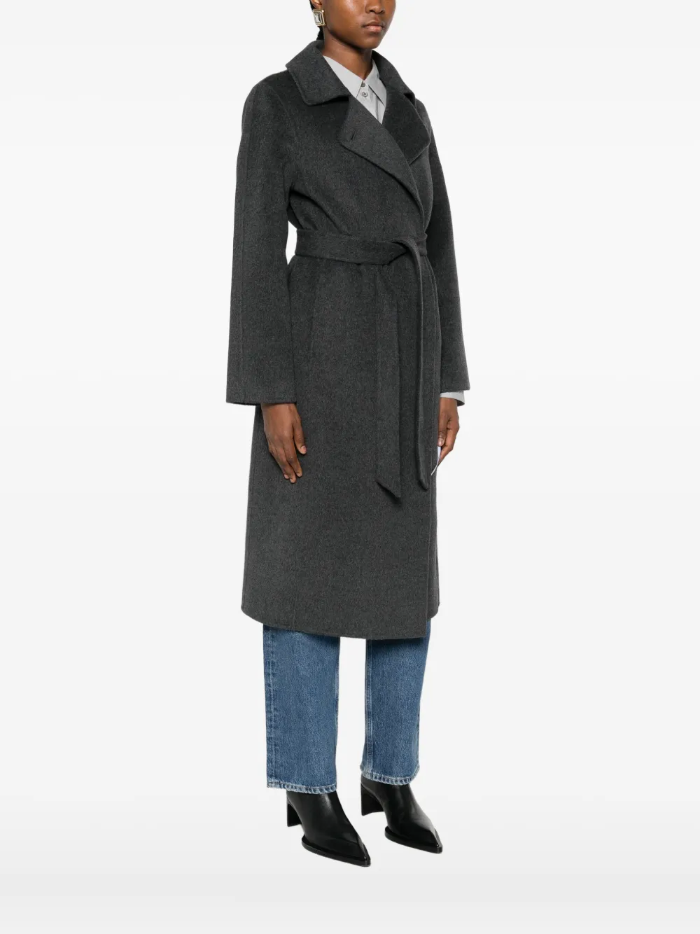 The Curated Collection Belted Tailored Coat In Gray