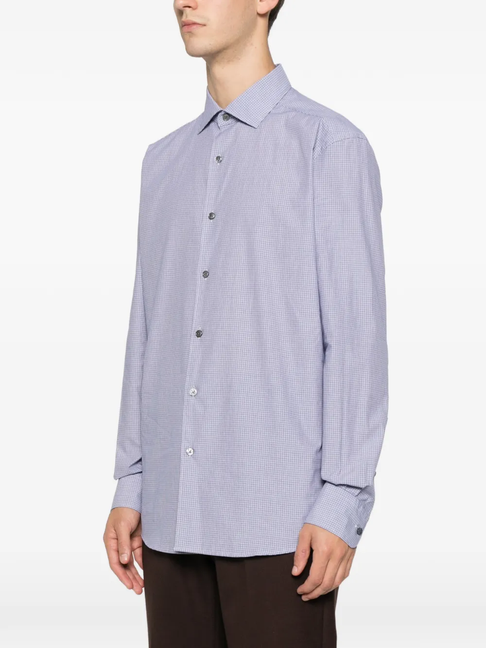 Zegna buttoned check-patterned shirt Blauw