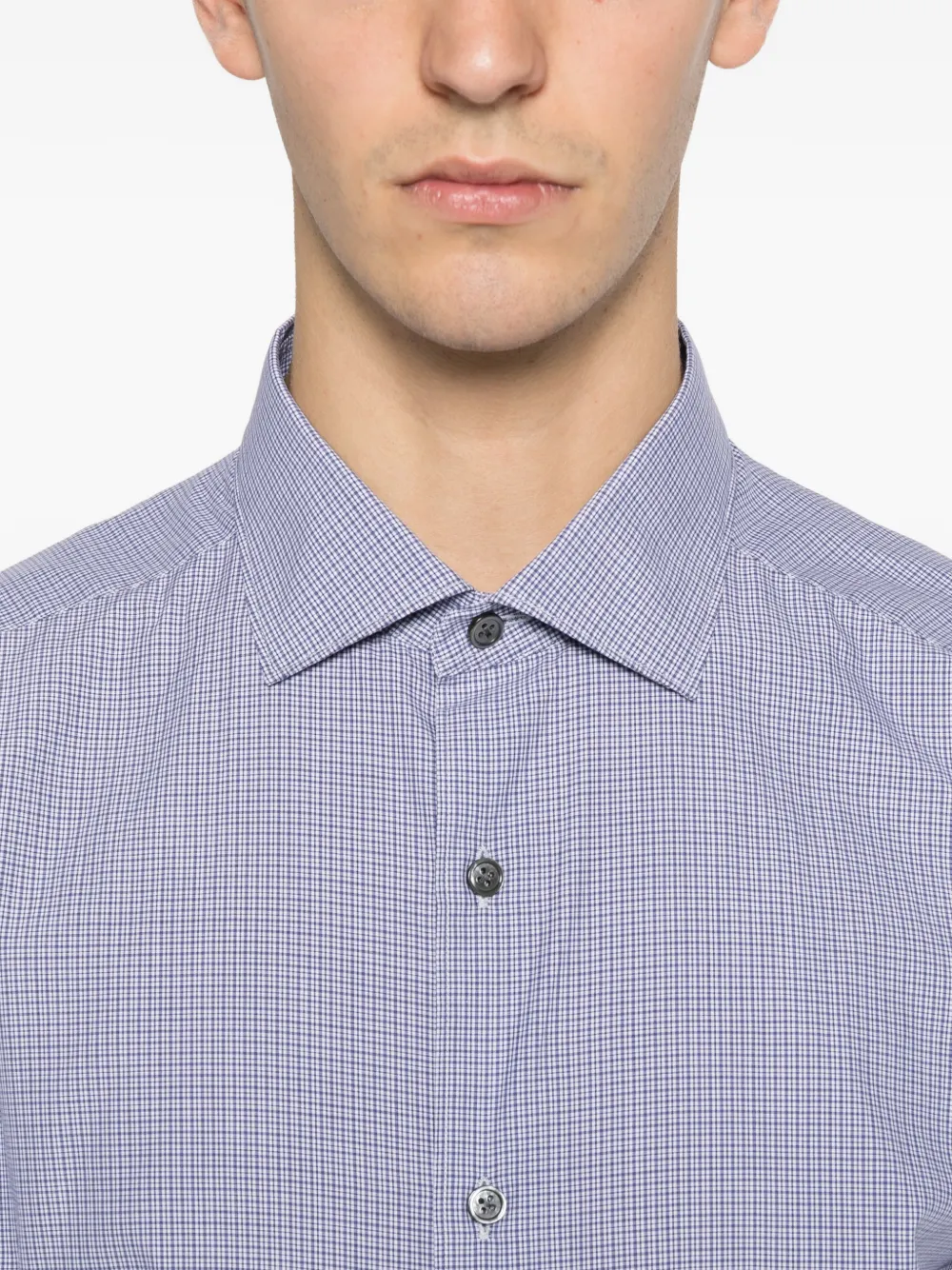 Zegna buttoned check-patterned shirt Blauw