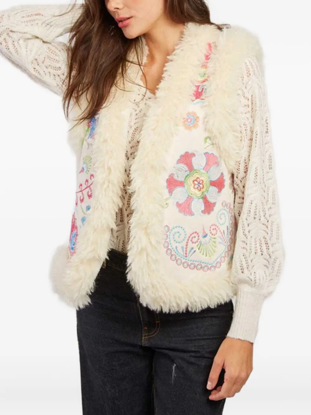 Derhy gilet zippé à fleurs | tons neutres | Image 1