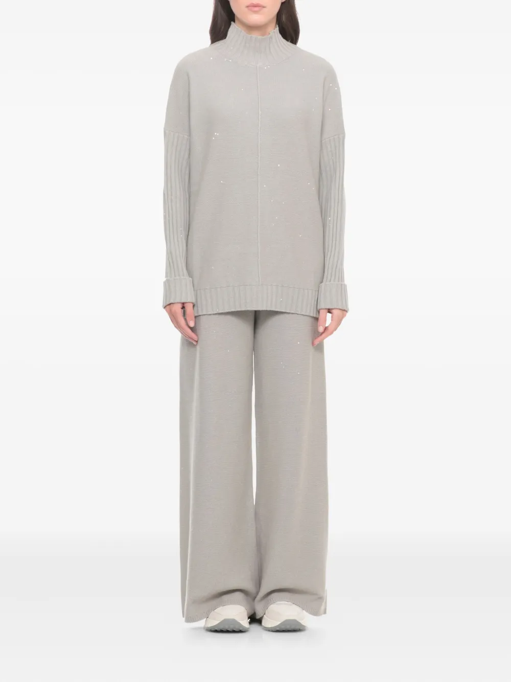 Panicale Ribbed Paillettes-detail Sweater In Gray