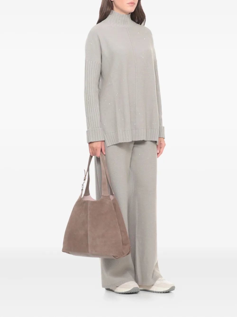 Panicale Ribbed Paillettes-detail Sweater In Gray