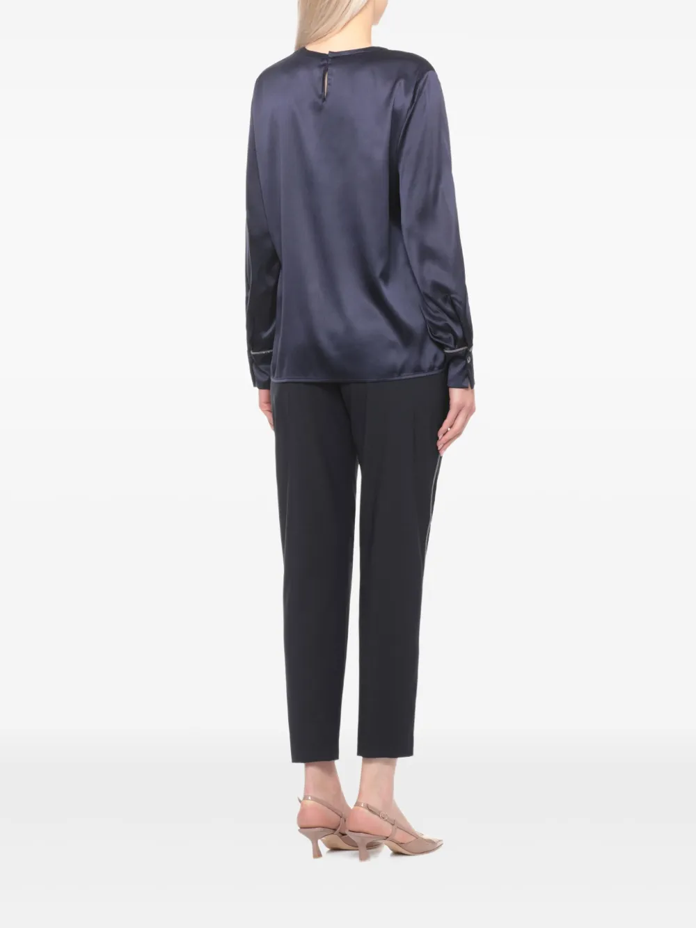 Panicale Rhinestone-embellishment Silk Blouse In Blue