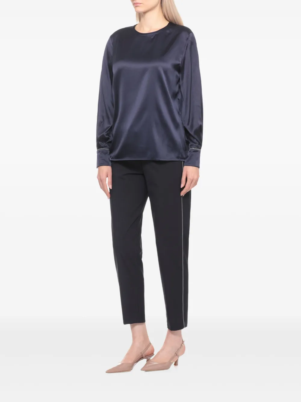 Panicale Rhinestone-embellishment Silk Blouse In Blue