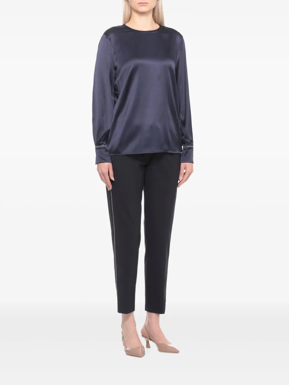 Panicale Rhinestone-embellishment Silk Blouse In Blue