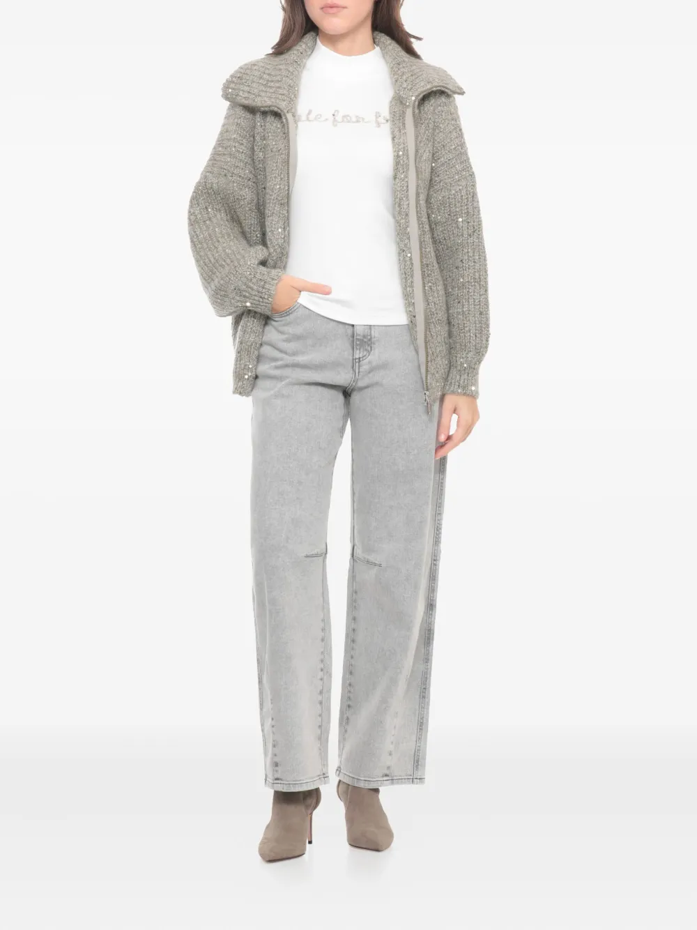 Panicale Zip Paillettes-embellished Cardigan In Gray