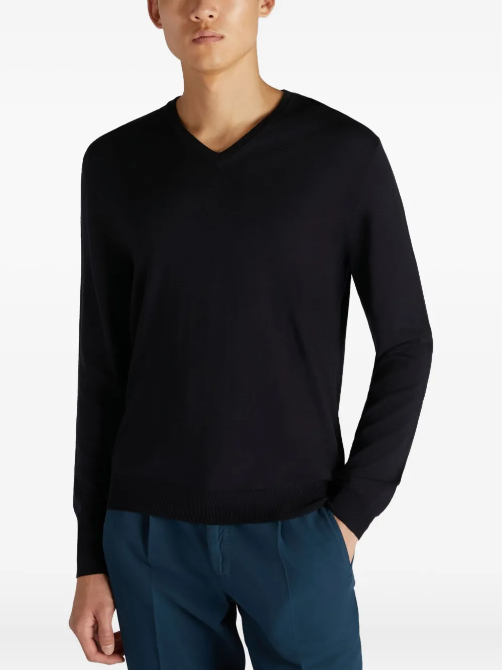 Slowear V-neck Long-sleeve Sweatshirt In Black