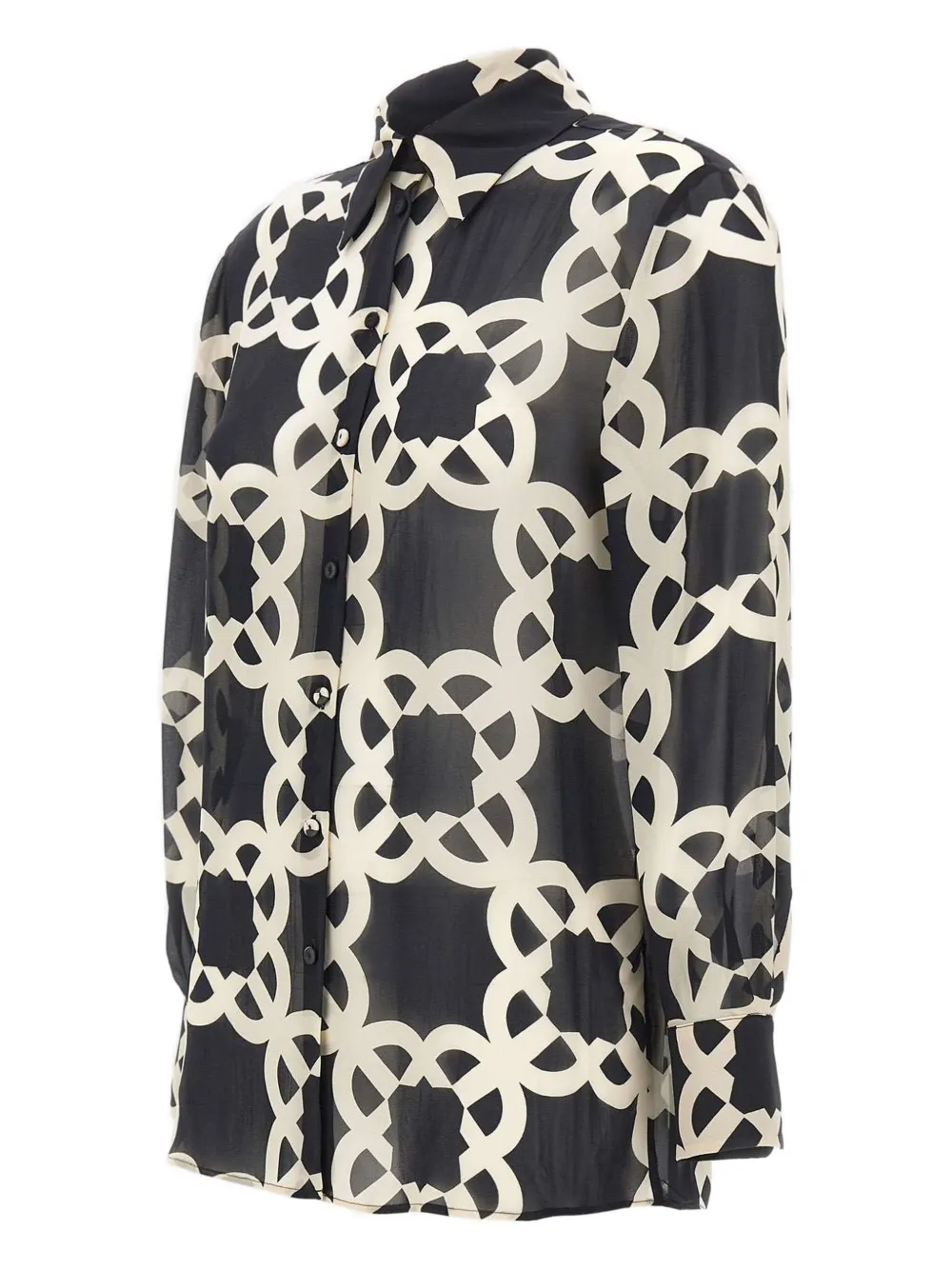 ELENA MIRO` geometric-pattern buttoned shirt | Black | Image 1