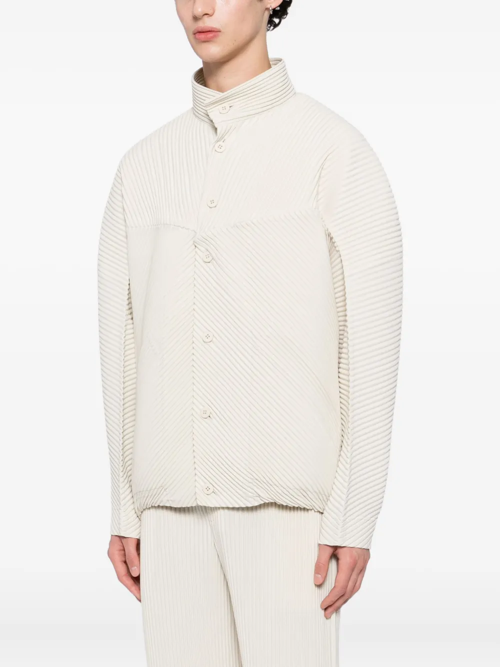 Issey Miyake Pleated Jacket In Neutral