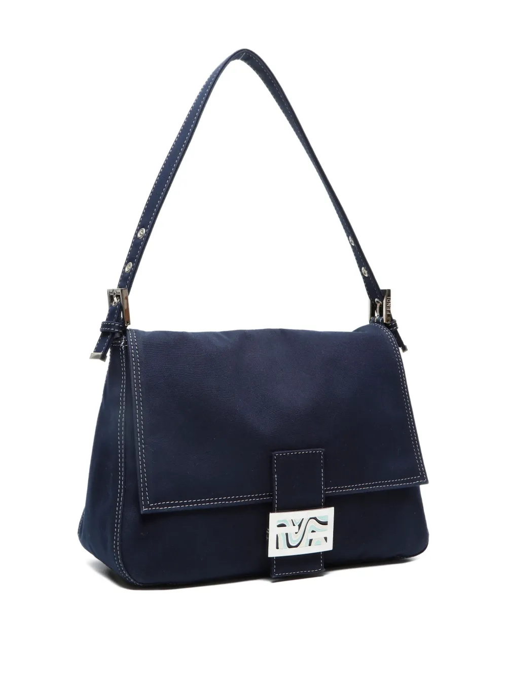 Pre-owned Fendi 2000-2015 Mamma Baguette Denim Shoulder Bag In Blue
