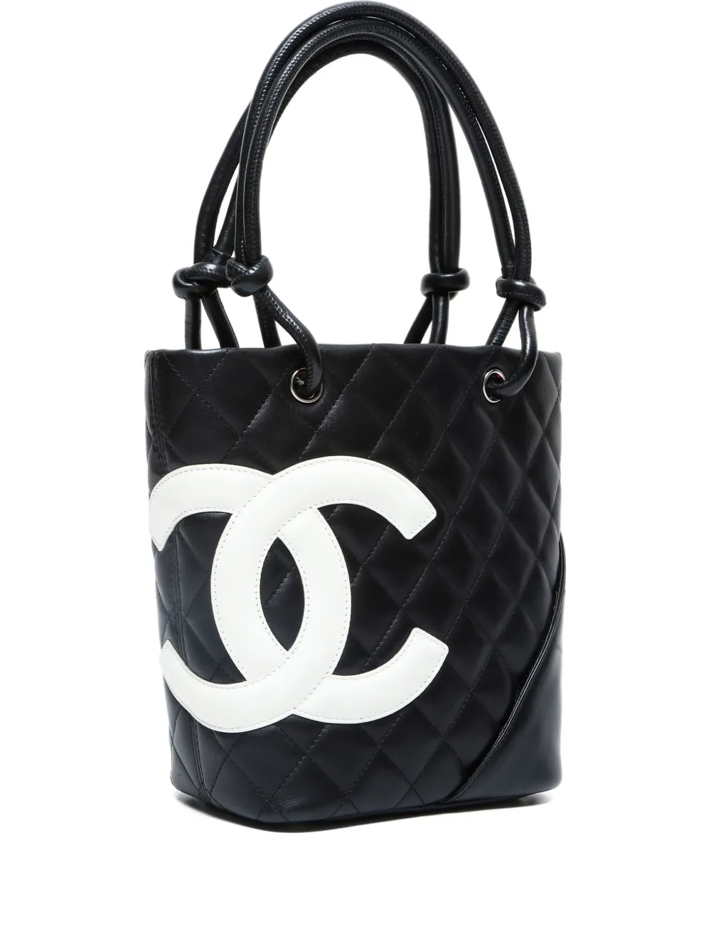 Pre-owned Chanel 2003-2004 Cambon Quilted-logo Tote Bag In Black