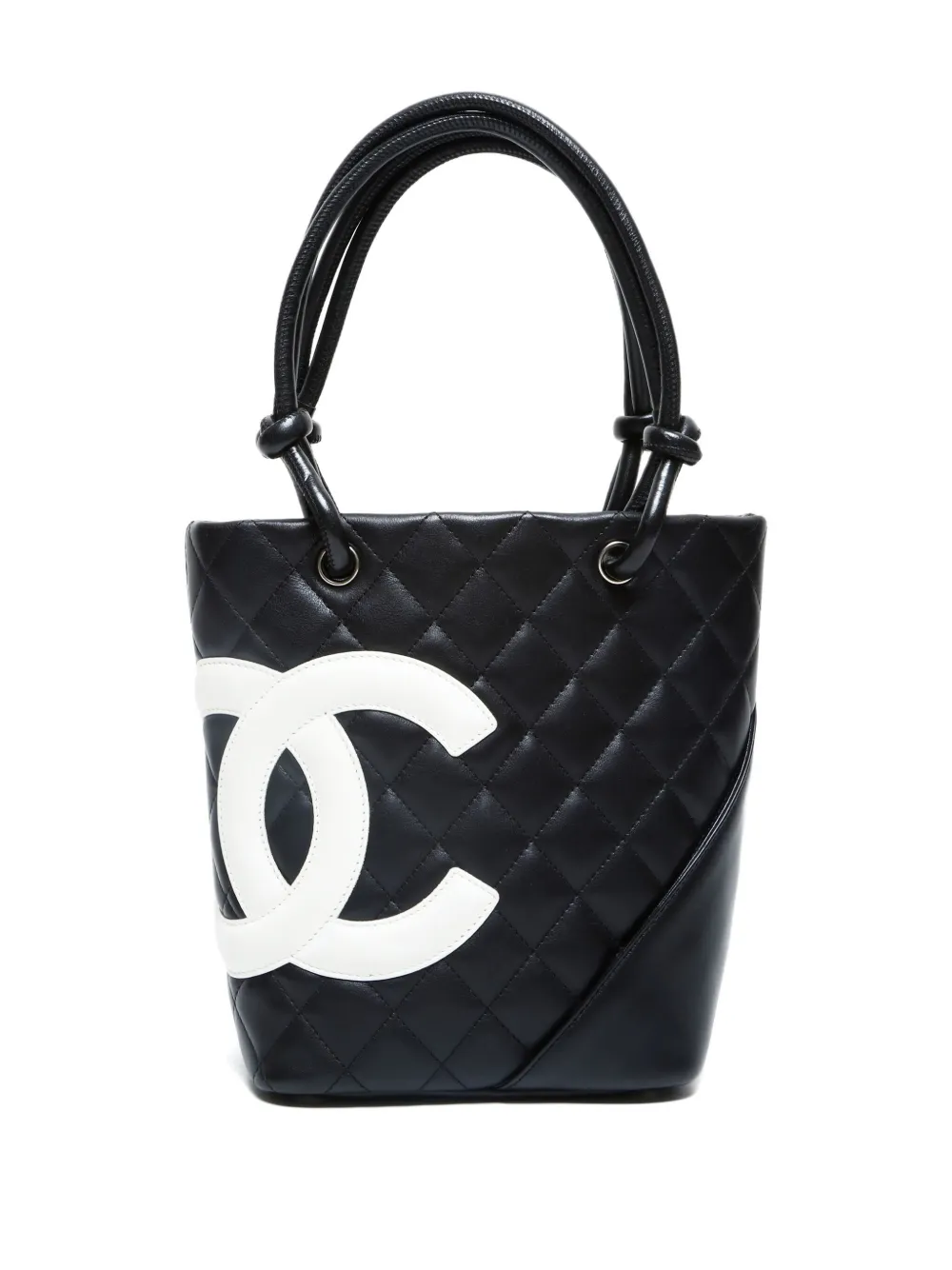 Pre-owned Chanel 2003-2004 Cambon Quilted-logo Tote Bag In Black