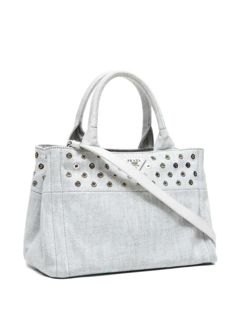 Pre-owned Prada 2000-2020s Mini 2way Canapa Studded Tote Bag In Gray