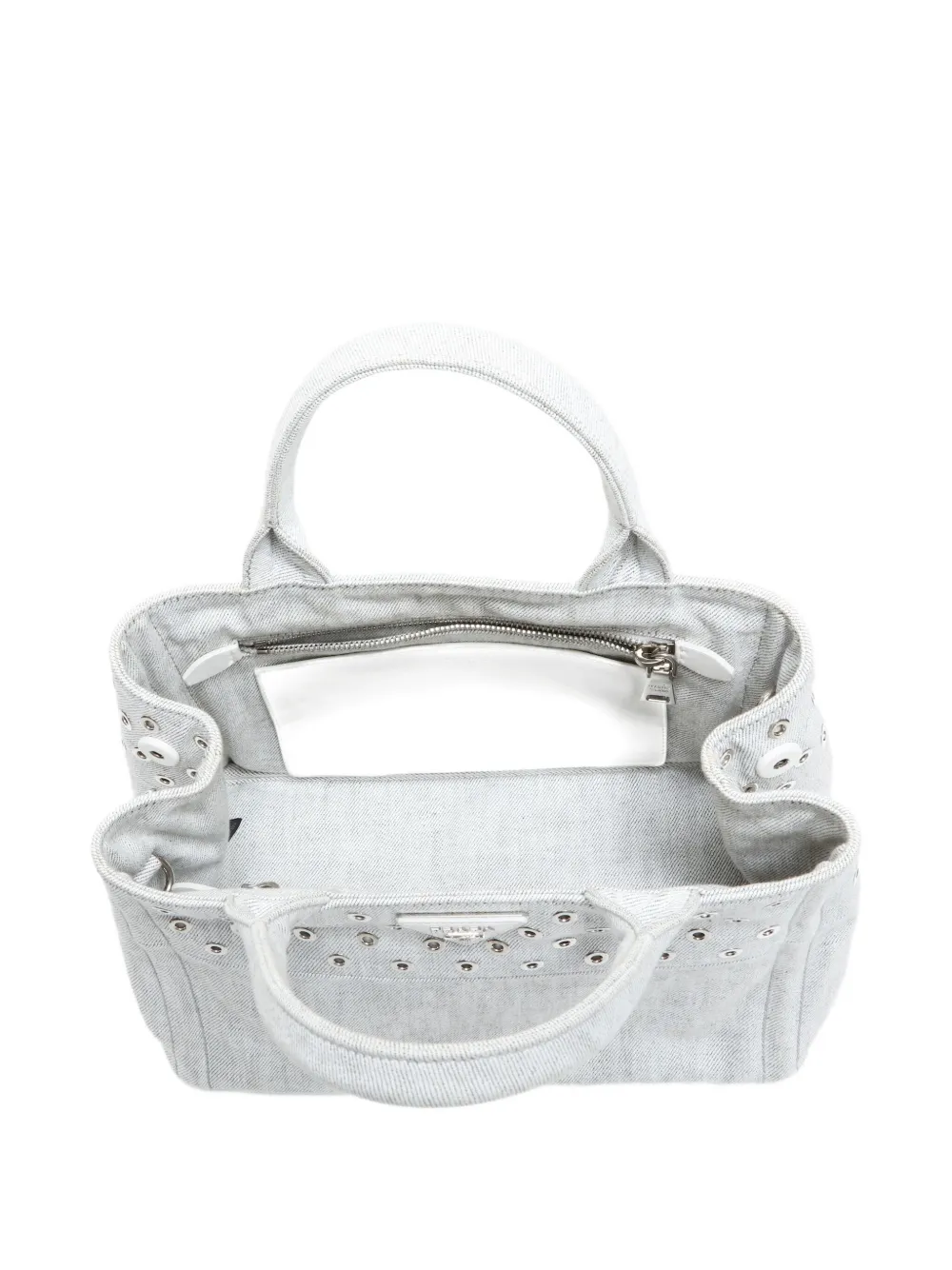 Pre-owned Prada 2000-2020s Mini 2way Canapa Studded Tote Bag In Gray