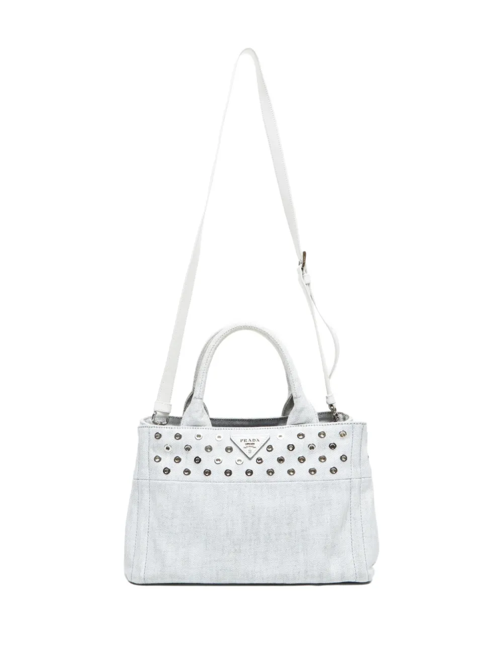 Pre-owned Prada 2000-2020s Mini 2way Canapa Studded Tote Bag In Gray