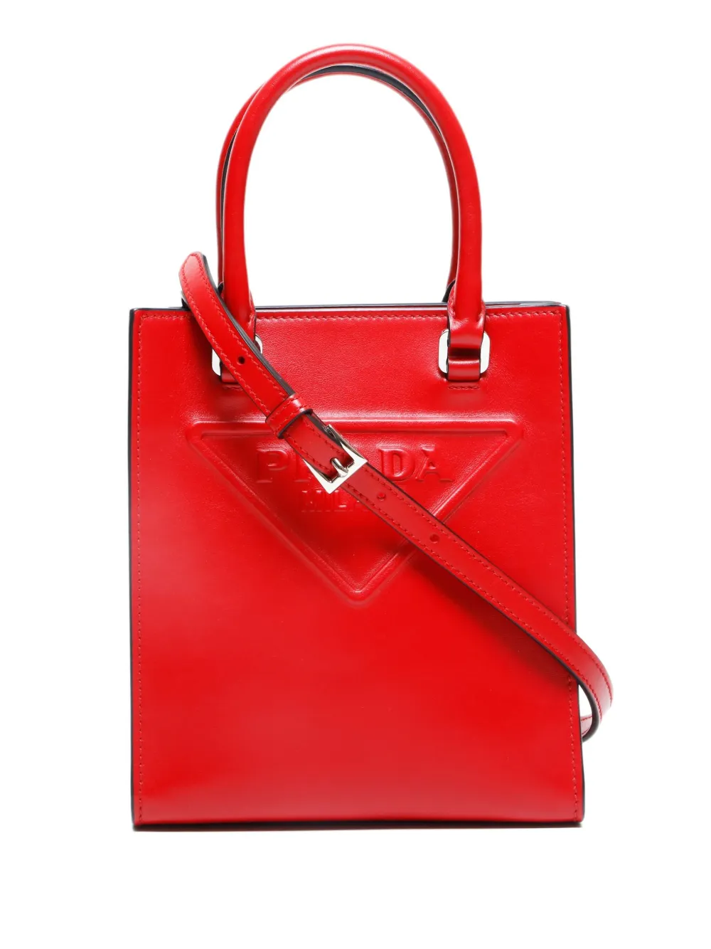 Prada Pre-Owned 2020-2025s Mini 2way triangle embossed tote bag | Red | Image 1