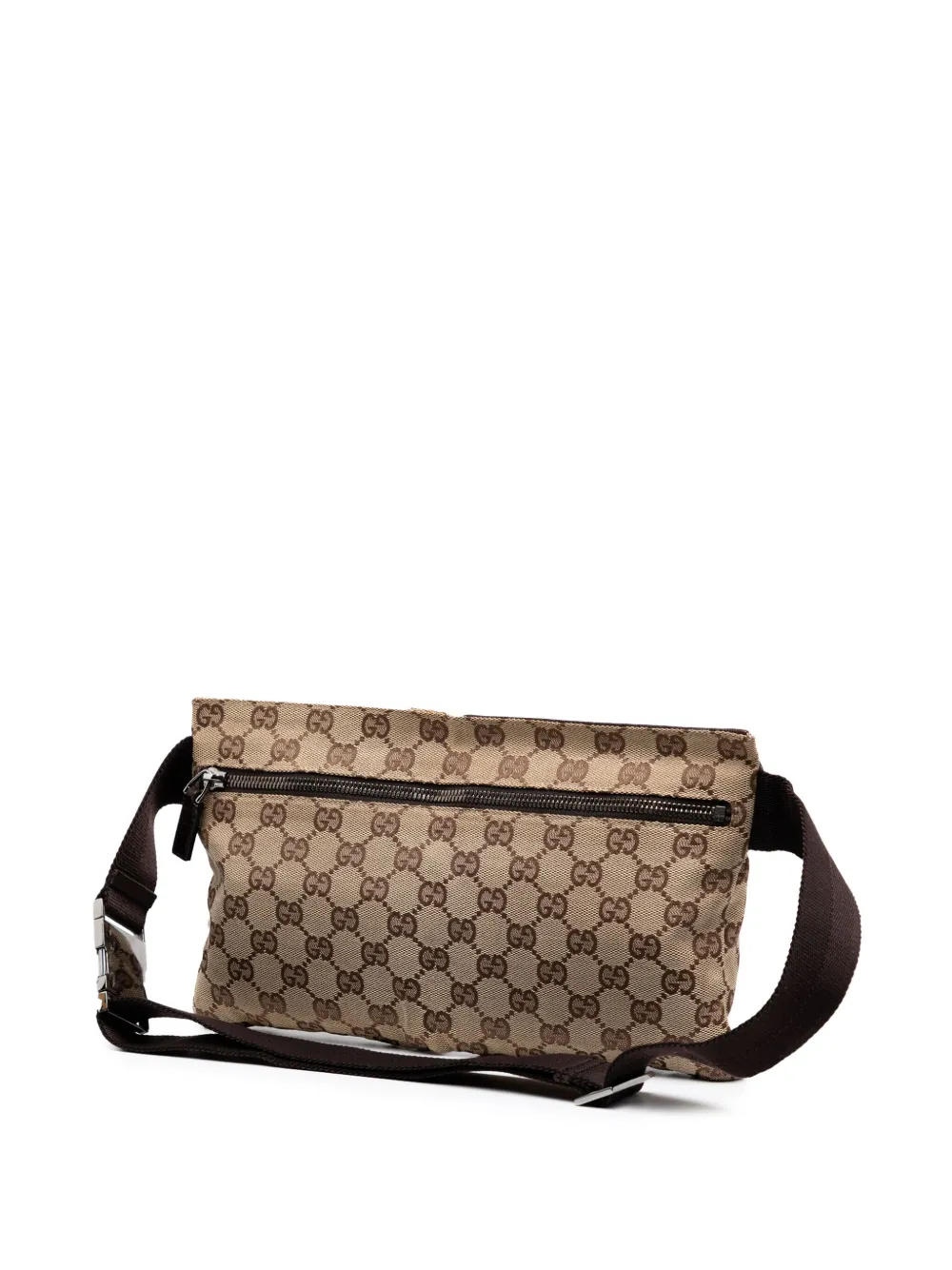 Pre-owned Gucci 2000-2015 Gg Canvas Double Pocket Belt Bag In Brown