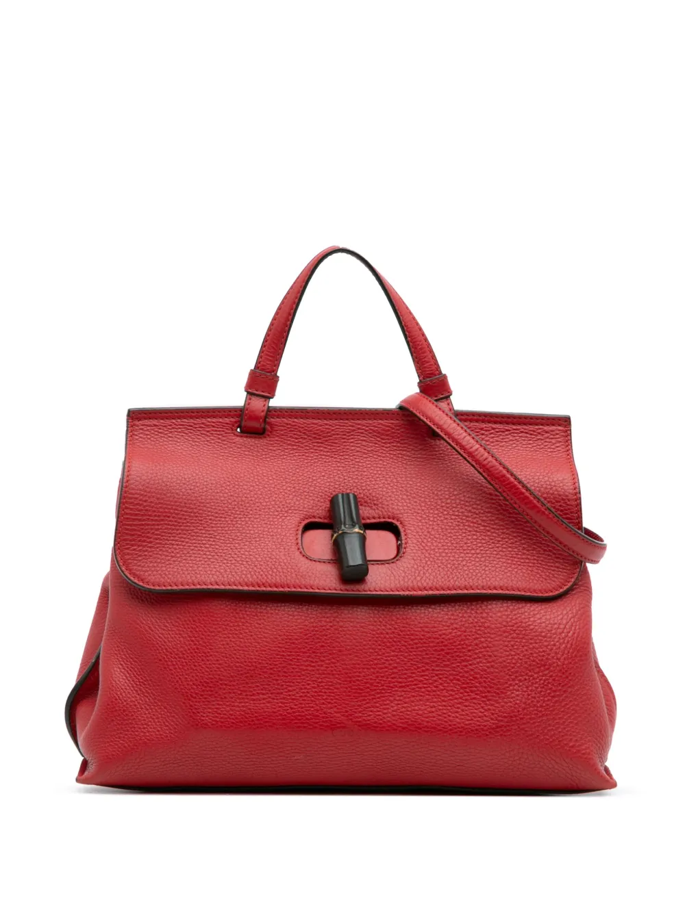 Pre-owned Gucci 2016-2025 Medium Leather Bamboo Daily Satchel In Red