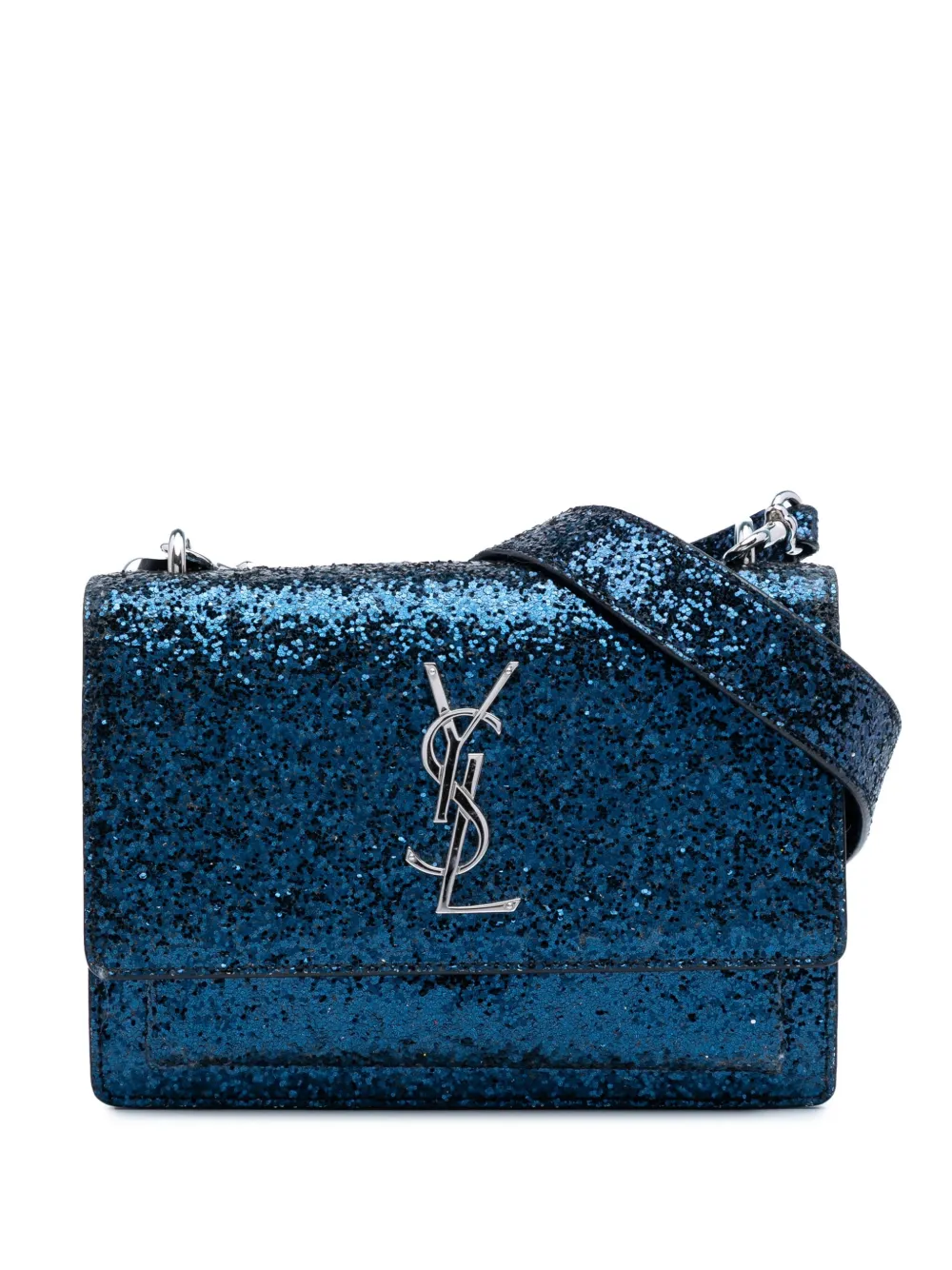 Saint Laurent Pre-Owned Borsa a tracolla Sunset piccola in pelle con glitter e monogramma 2016 | blu | Image 1