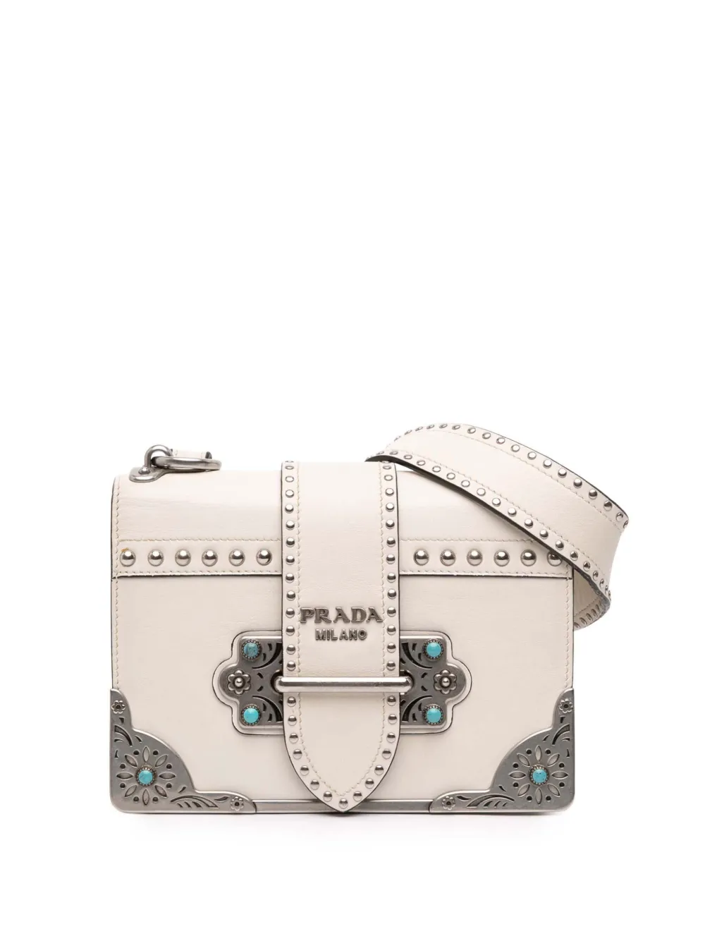Prada Pre-Owned 2000-2025 シティカーフ スタッズ フォーク カイエ ショルダーバッグ - ホワイト Prada Pre-Owned 2000-2025 シティカーフ スタッズ フォーク カイエ ショルダーバッグ - ホワイト