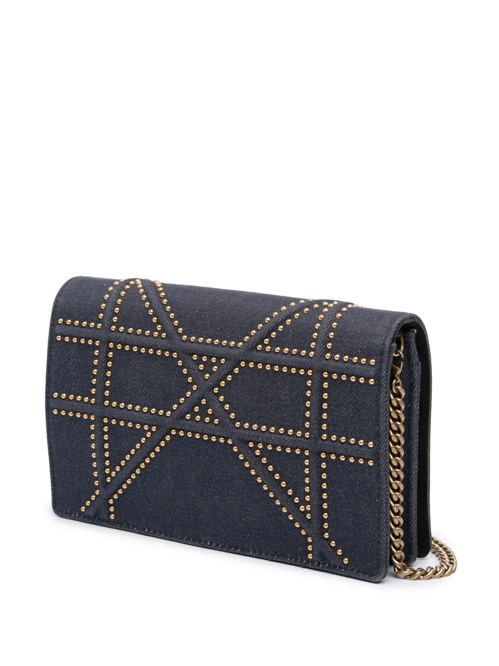 Pre-owned Dior 2017 Studded Denim Ama Wallet On Chain Crossbody Bag In Blue