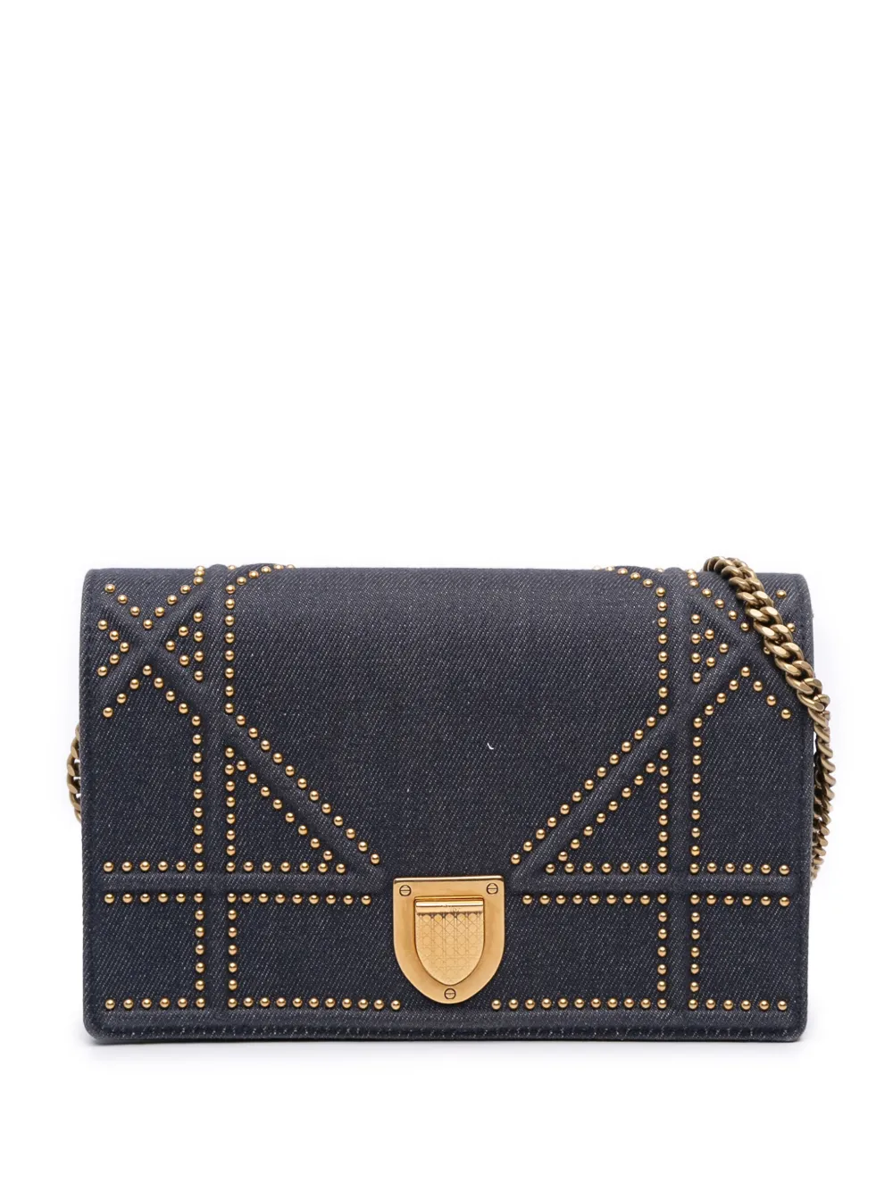 Christian Dior Pre-Owned 2017 Studded Denim Diorama Wallet on Chain Christian Dior Pre-Owned 2017 Studded Denim Diorama Wallet on Chain