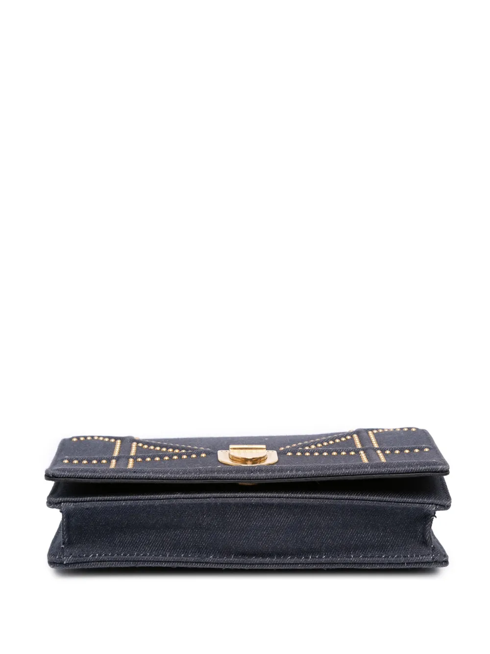Pre-owned Dior 2017 Studded Denim Ama Wallet On Chain Crossbody Bag In Blue