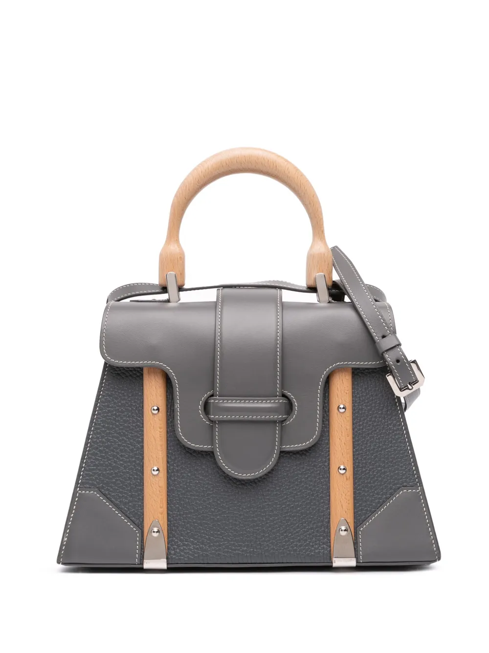 Pre-owned Goyard 2018 Leather Saigon Structured Mm Satchel In Gray