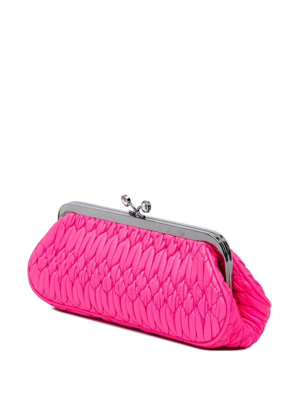 Pre-owned Miu Miu 2000-2010 Matelasse Nappa Kiss Lock Frame Clutch Bag In Pink