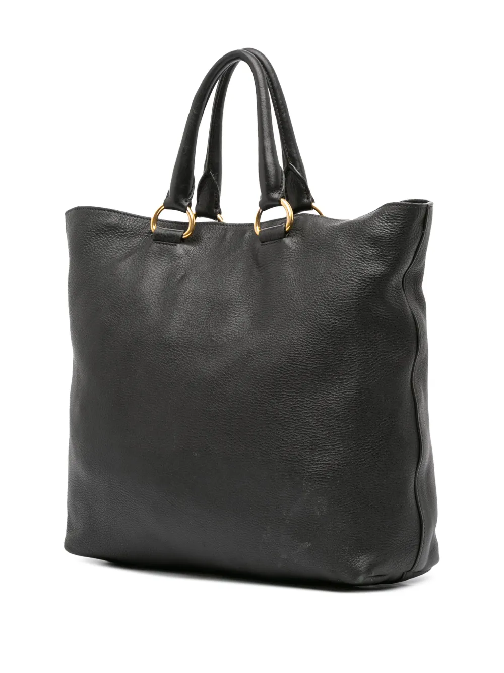 Pre-owned Prada 2000-2025 Vitello Daino Open Convertible Tote Satchel In Black