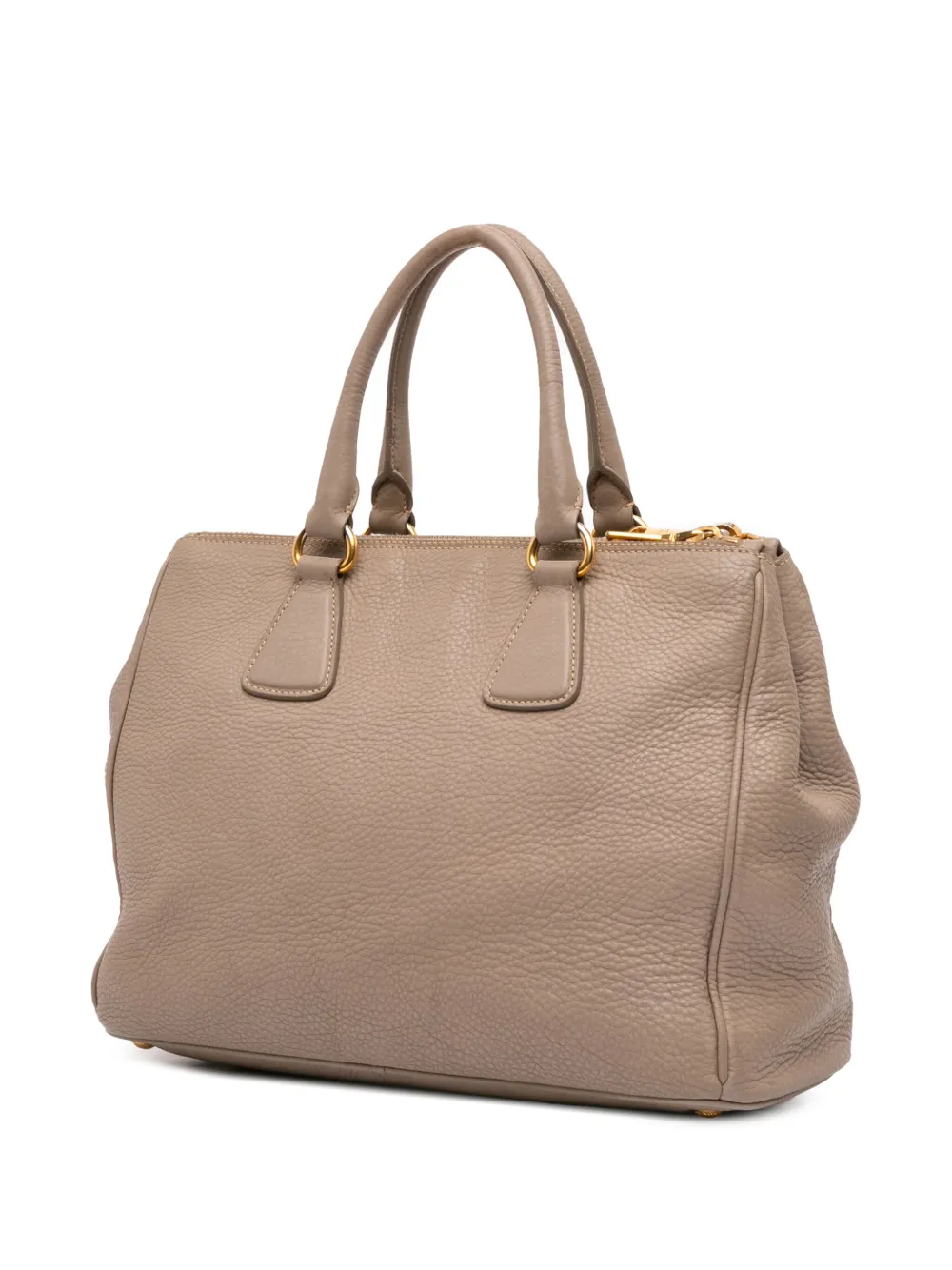 Pre-owned Prada 2000-2025 Vitello Daino Double Zip Convertible Tote Satchel In Brown