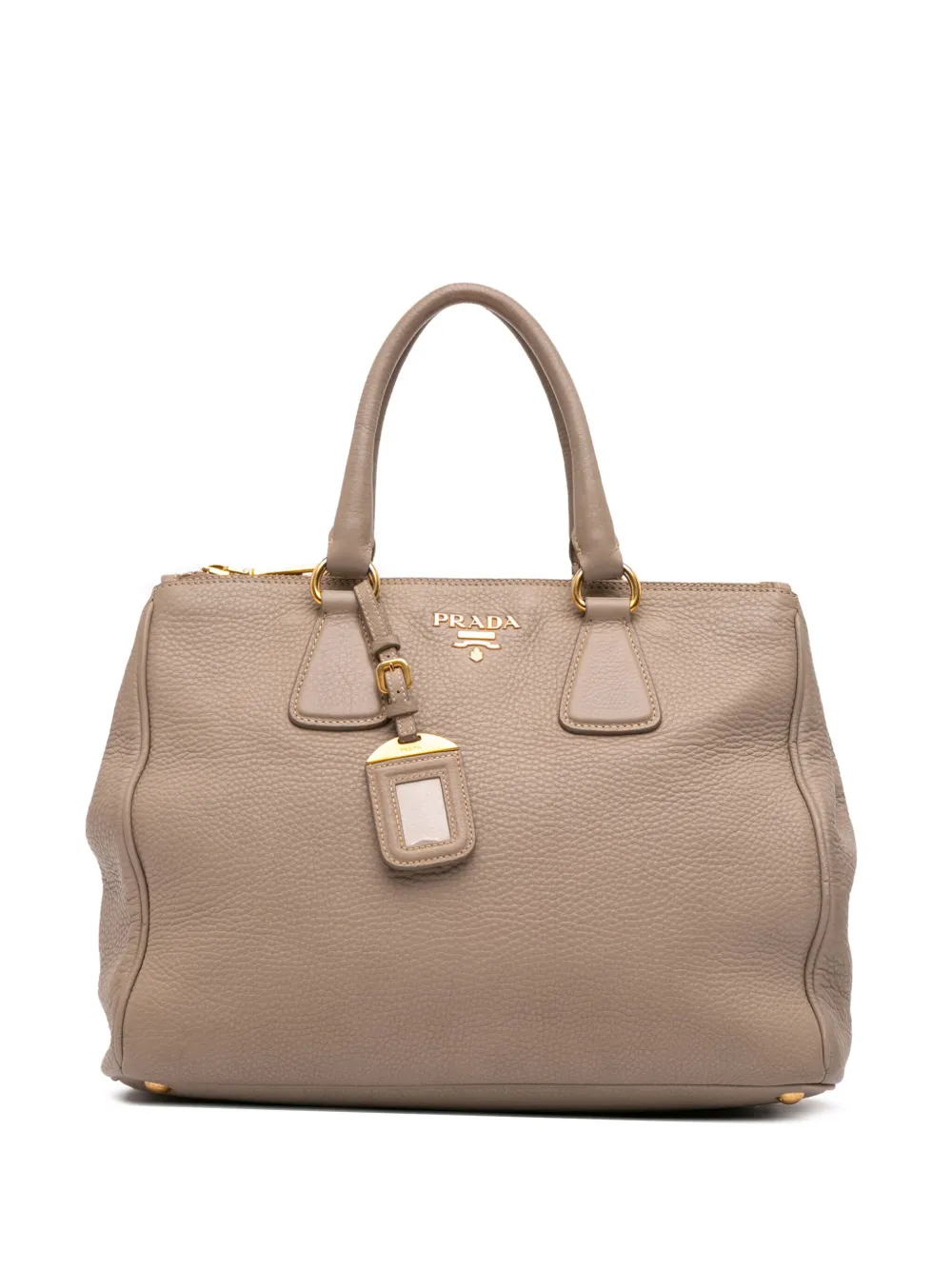 Pre-owned Prada 2000-2025 Vitello Daino Double Zip Convertible Tote Satchel In Brown