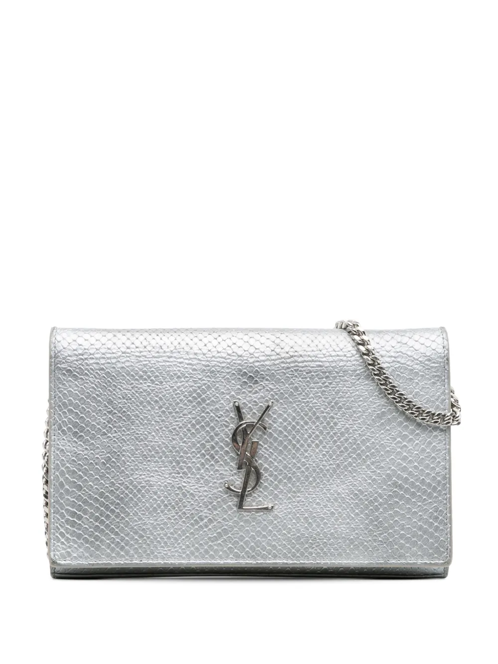 Saint Laurent Pre-Owned 2000-2025 Metallic Python Embossed Leather Monogram Kate Wallet on Chain crossbody bag | Silver | Image 1