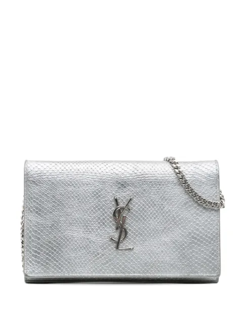 Saint Laurent Pre-Owned 2000-2025 Metallic Python Embossed Leather Monogram Kate Wallet on Chain crossbody bag