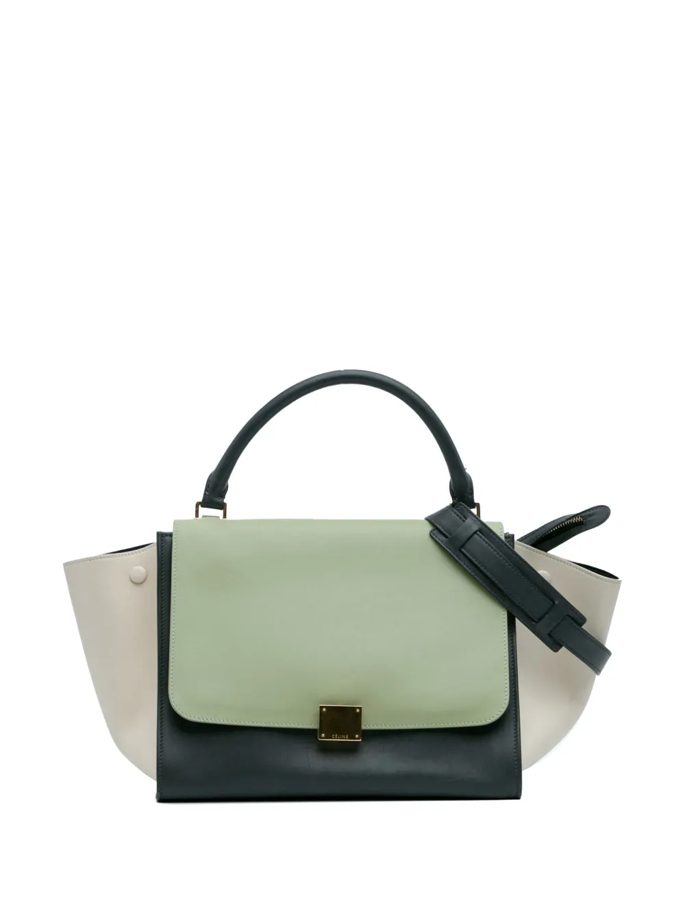 Celine Pre-Owned 2013 ミディアム トリコロール レザー トラペーズサッチェルバッグ - グリーン Celine Pre-Owned 2013 ミディアム トリコロール レザー トラペーズサッチェルバッグ - グリーン