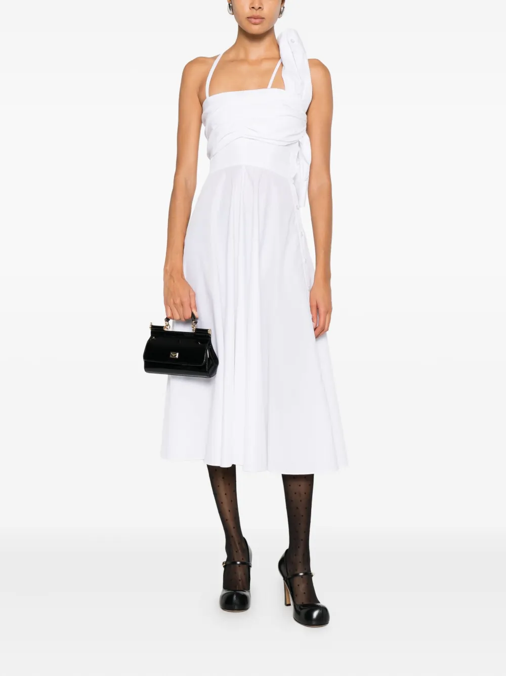 Viktor & Rolf Gedrapeerde midi-jurk met strik Wit