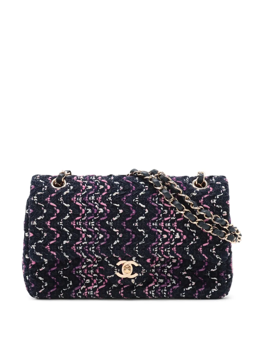 Pre-owned Chanel 2021 Medium Classic Tweed Single Flap Shoulder Bag In Blue