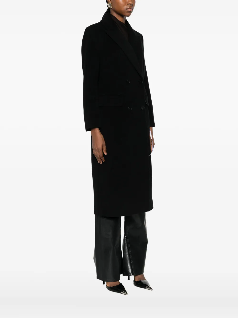 The Curated Collection Double-breasted Coat In Black