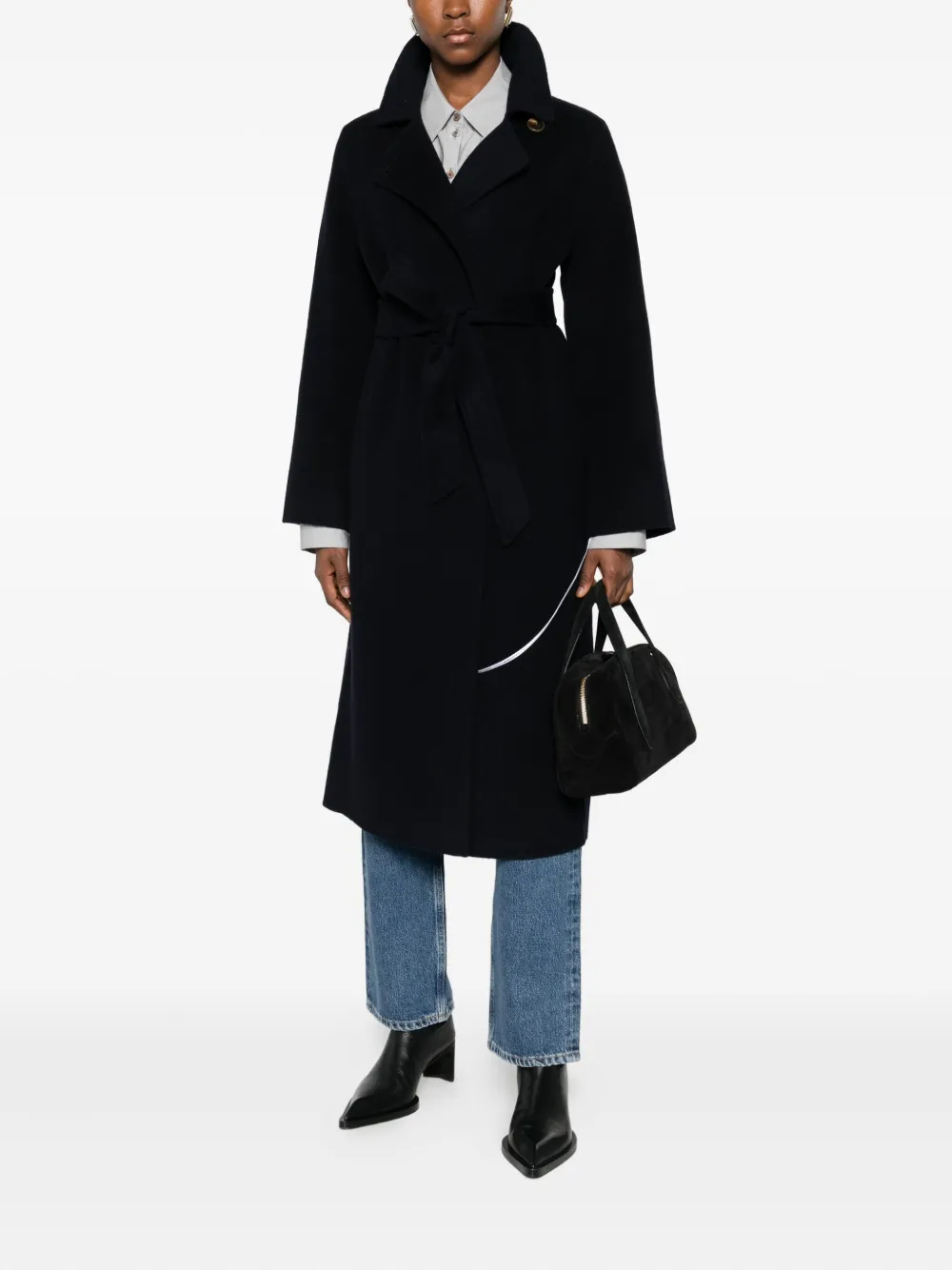 The Curated Collection Belted Tailored Coat In Black