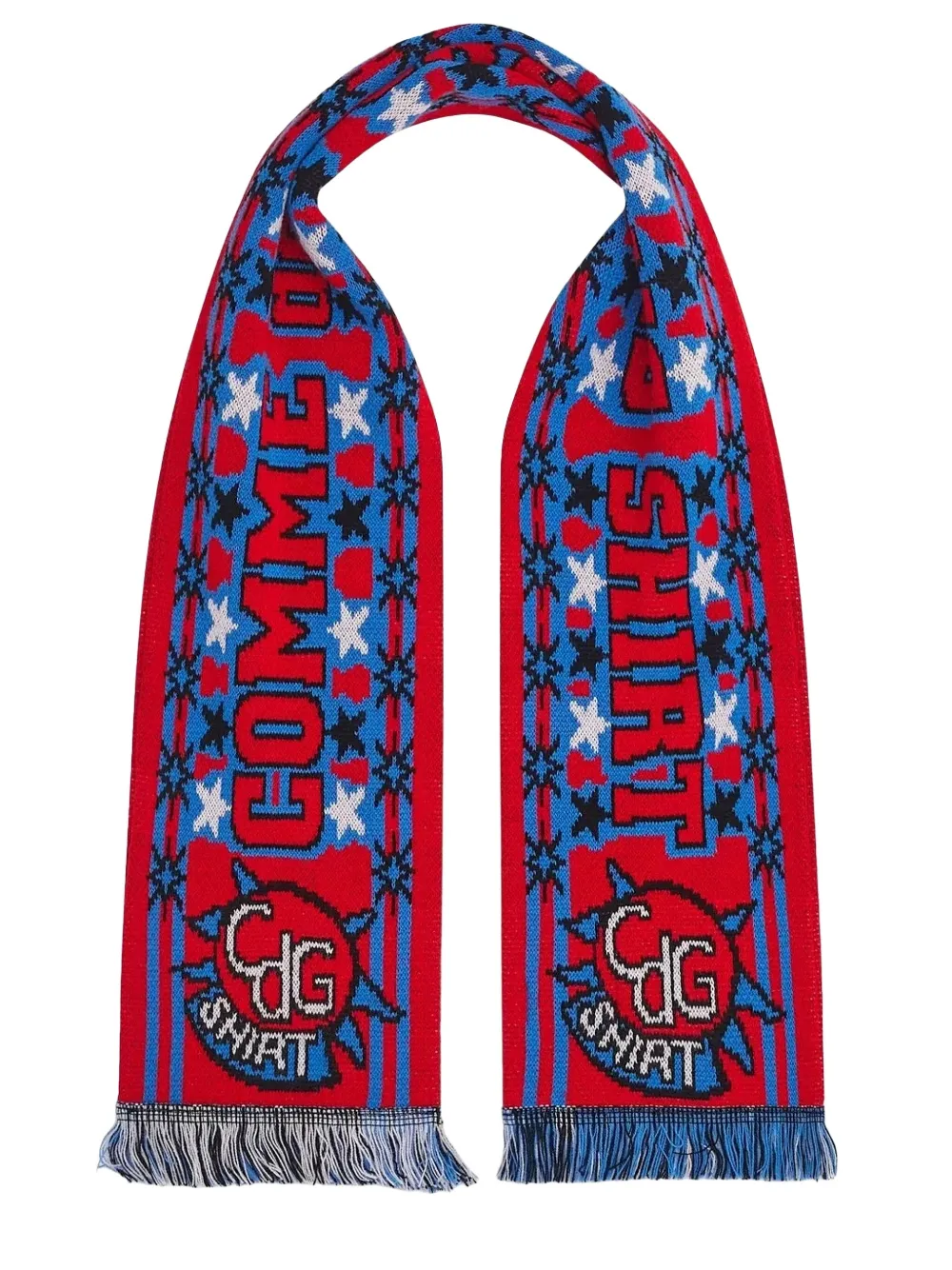 Comme Des Garçons Shirt fringed-edge patterned scarf - Rood