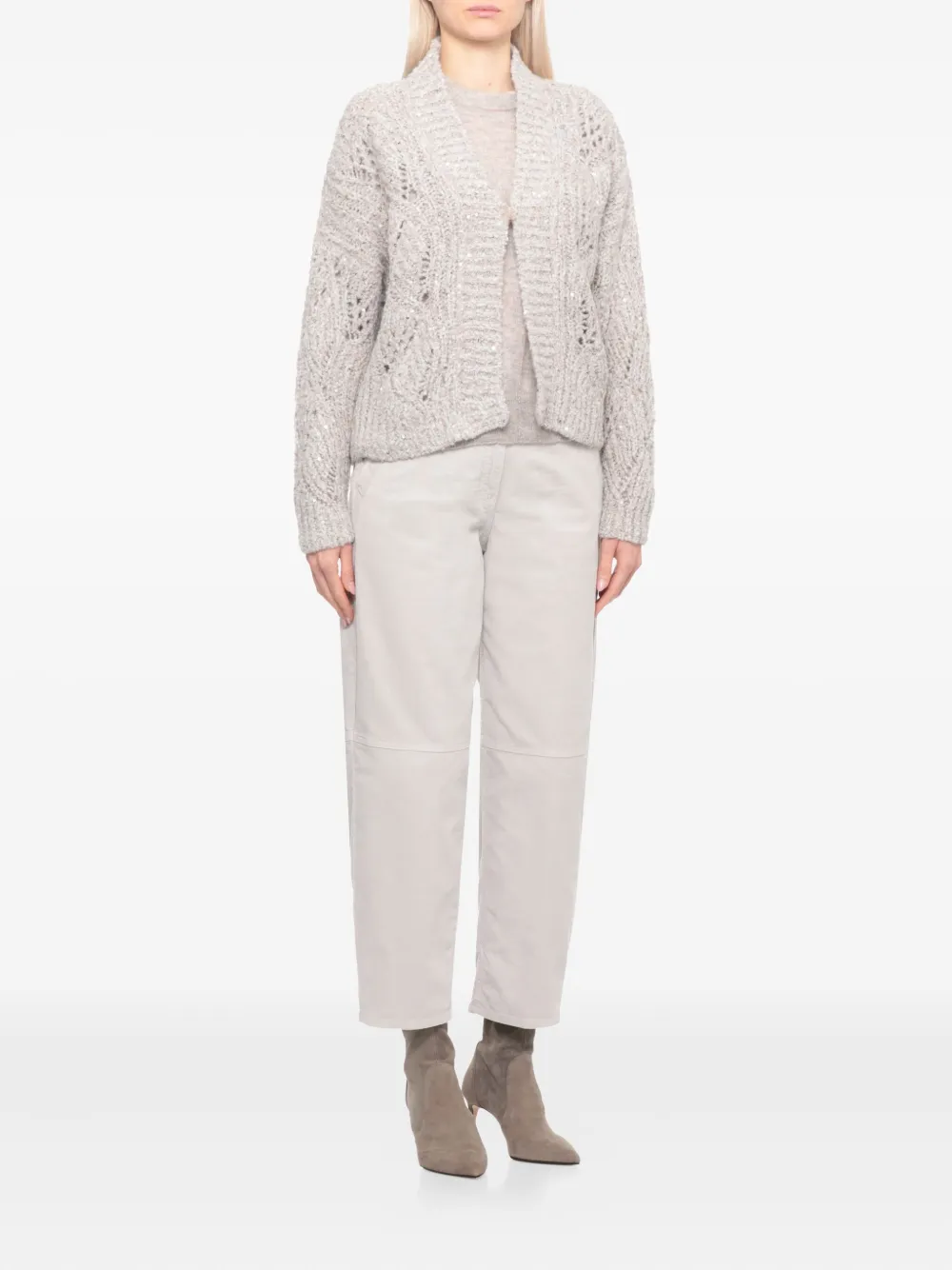 Panicale Open-knit Sequined Cardigan In Neutral