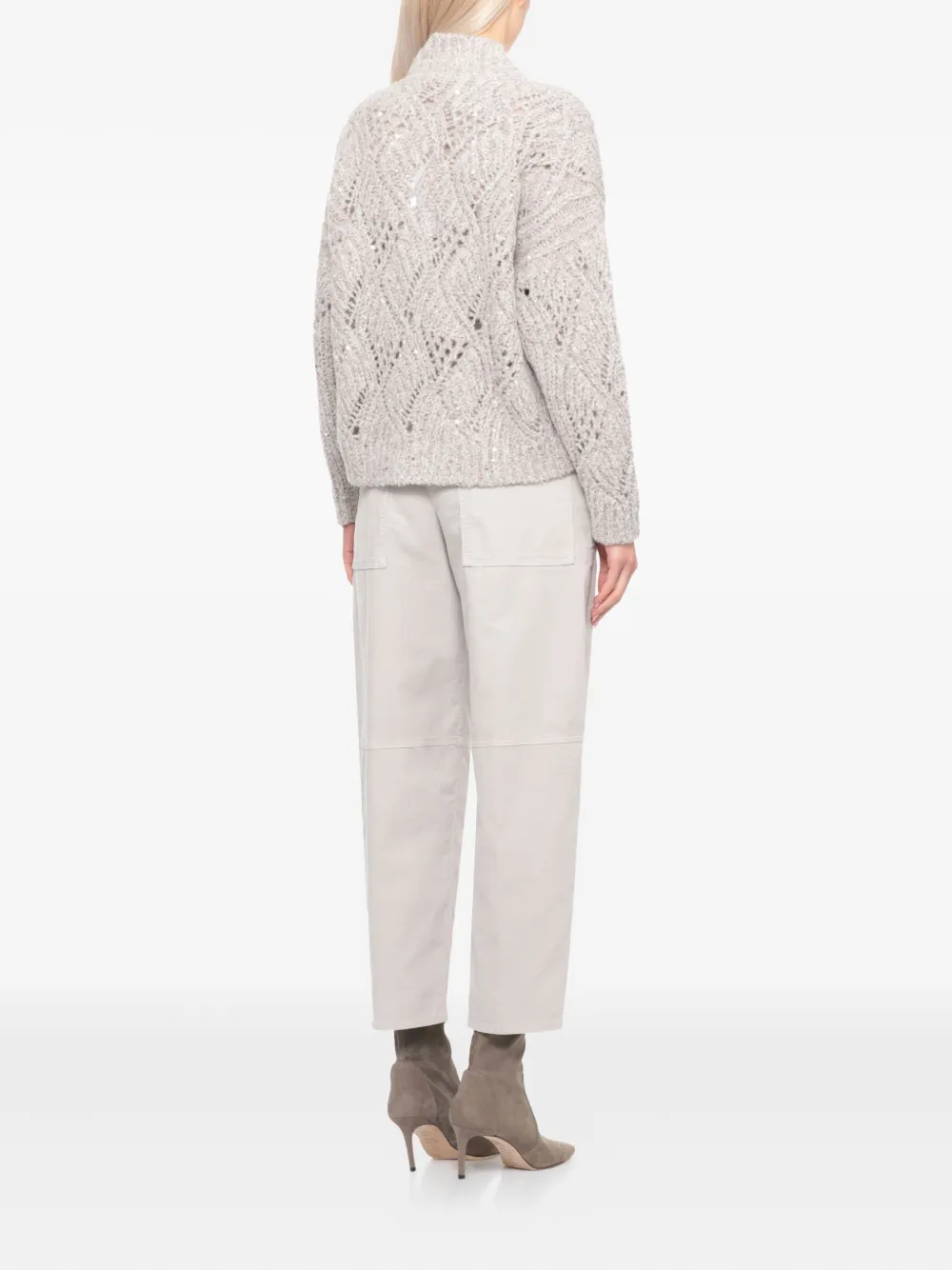 Panicale Open-knit Sequined Cardigan In Neutral