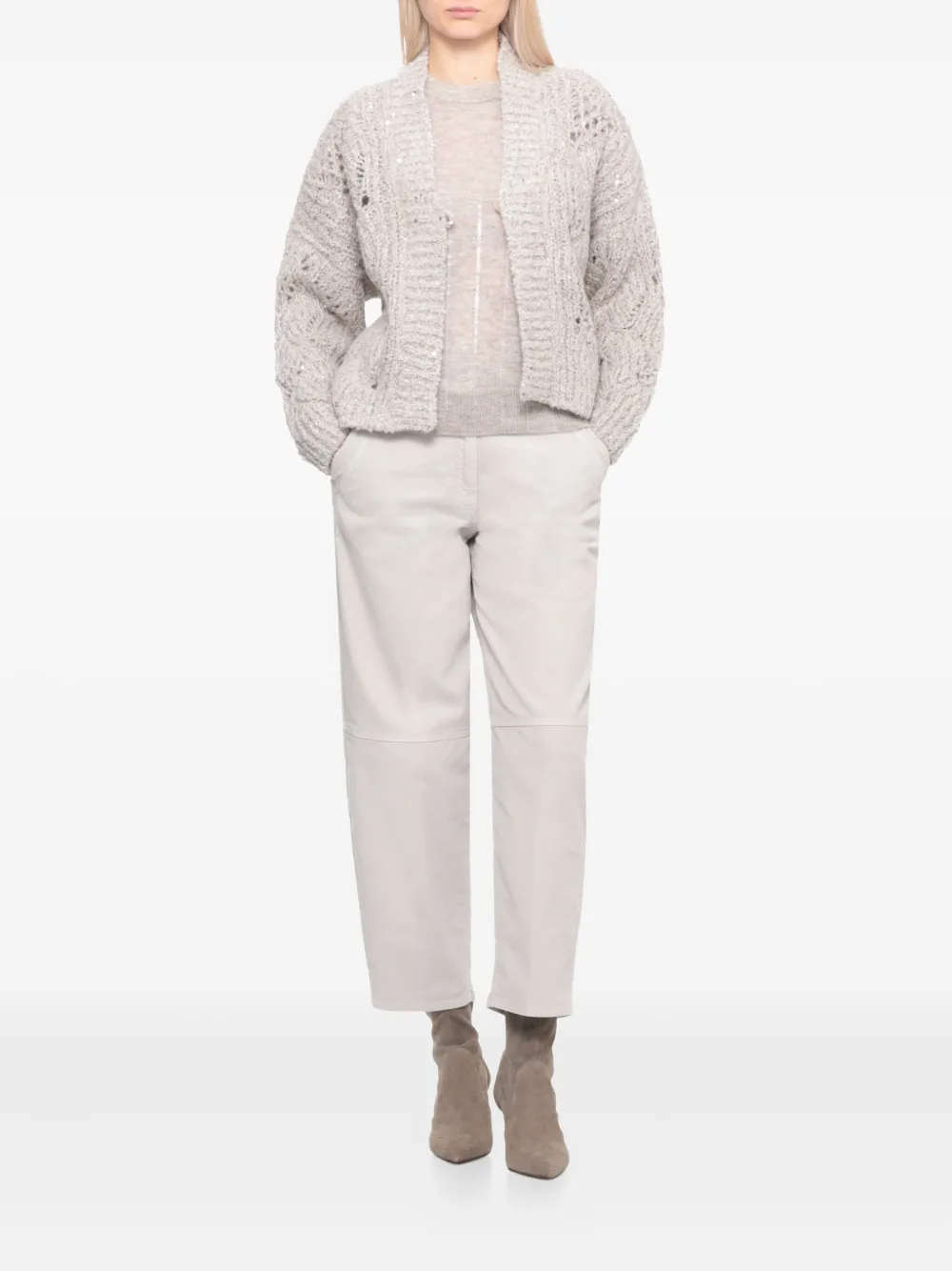 Panicale Open-knit Sequined Cardigan In Neutral