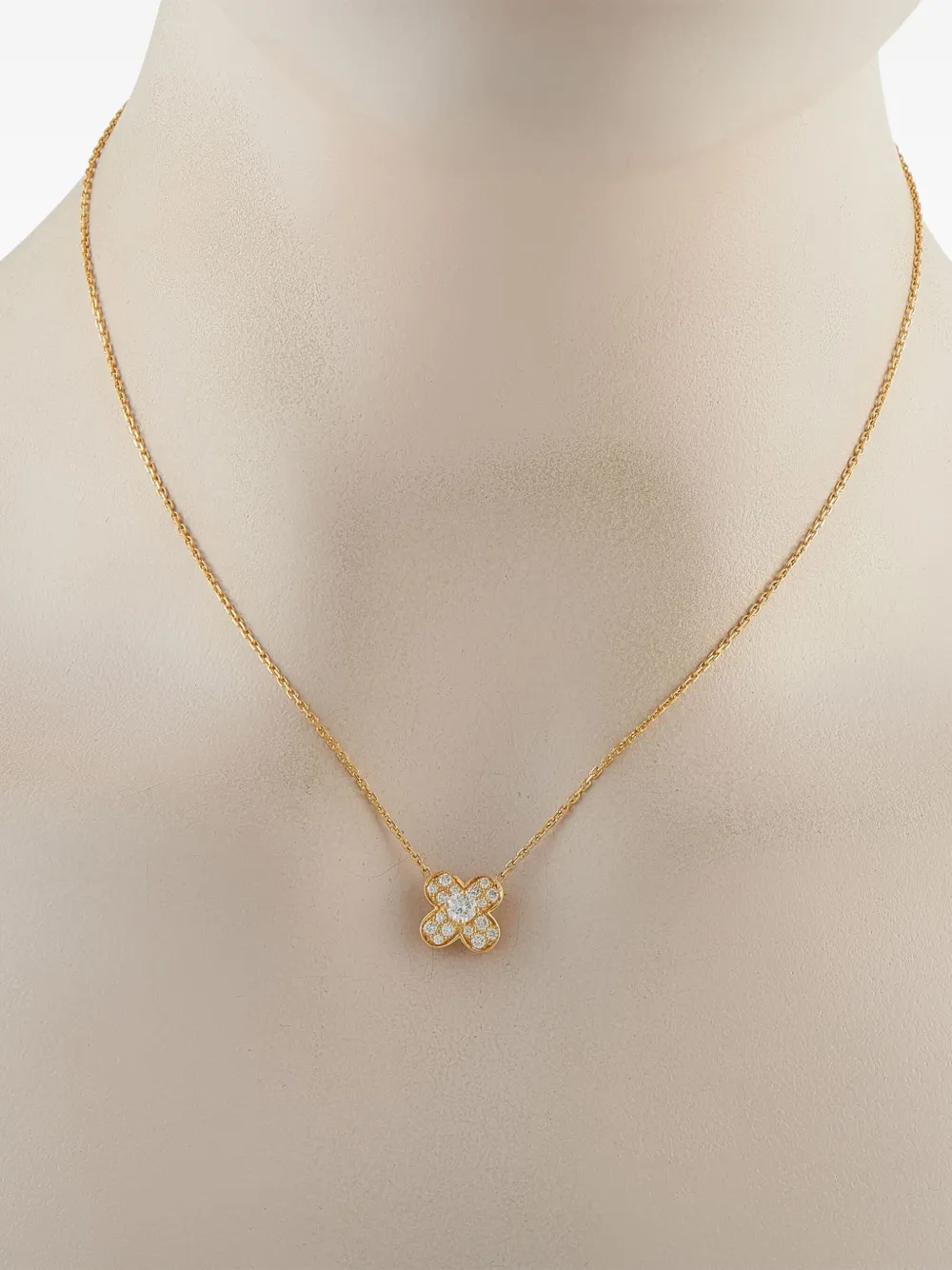 Pre-owned Van Cleef & Arpels 18k Yellow Gold Trefle Diamond Necklace