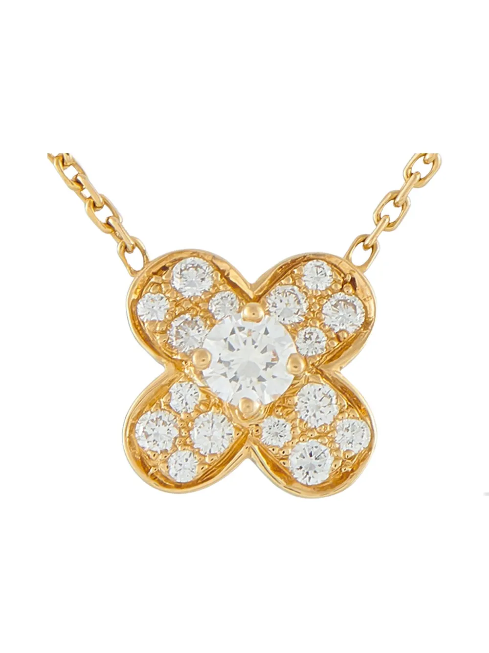 Pre-owned Van Cleef & Arpels 18k Yellow Gold Trefle Diamond Necklace