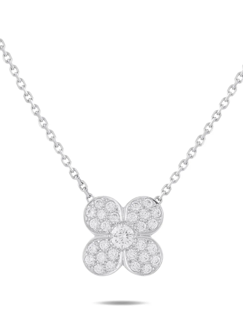 Pre-owned Van Cleef & Arpels 18k White Gold Trefle Diamond Necklace In Silver