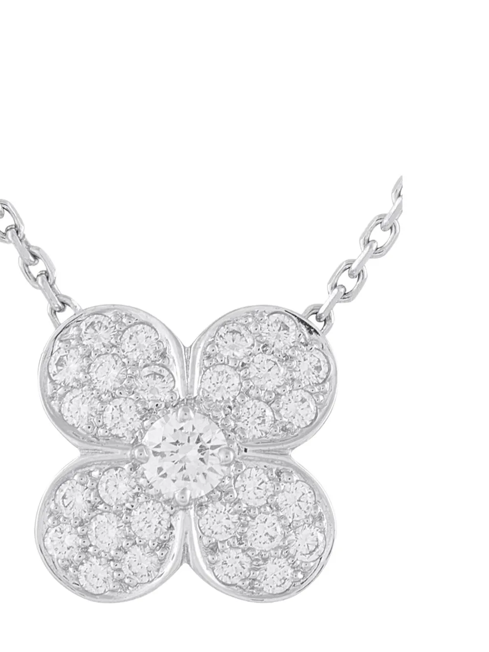 Pre-owned Van Cleef & Arpels 18k White Gold Trefle Diamond Necklace In Silver
