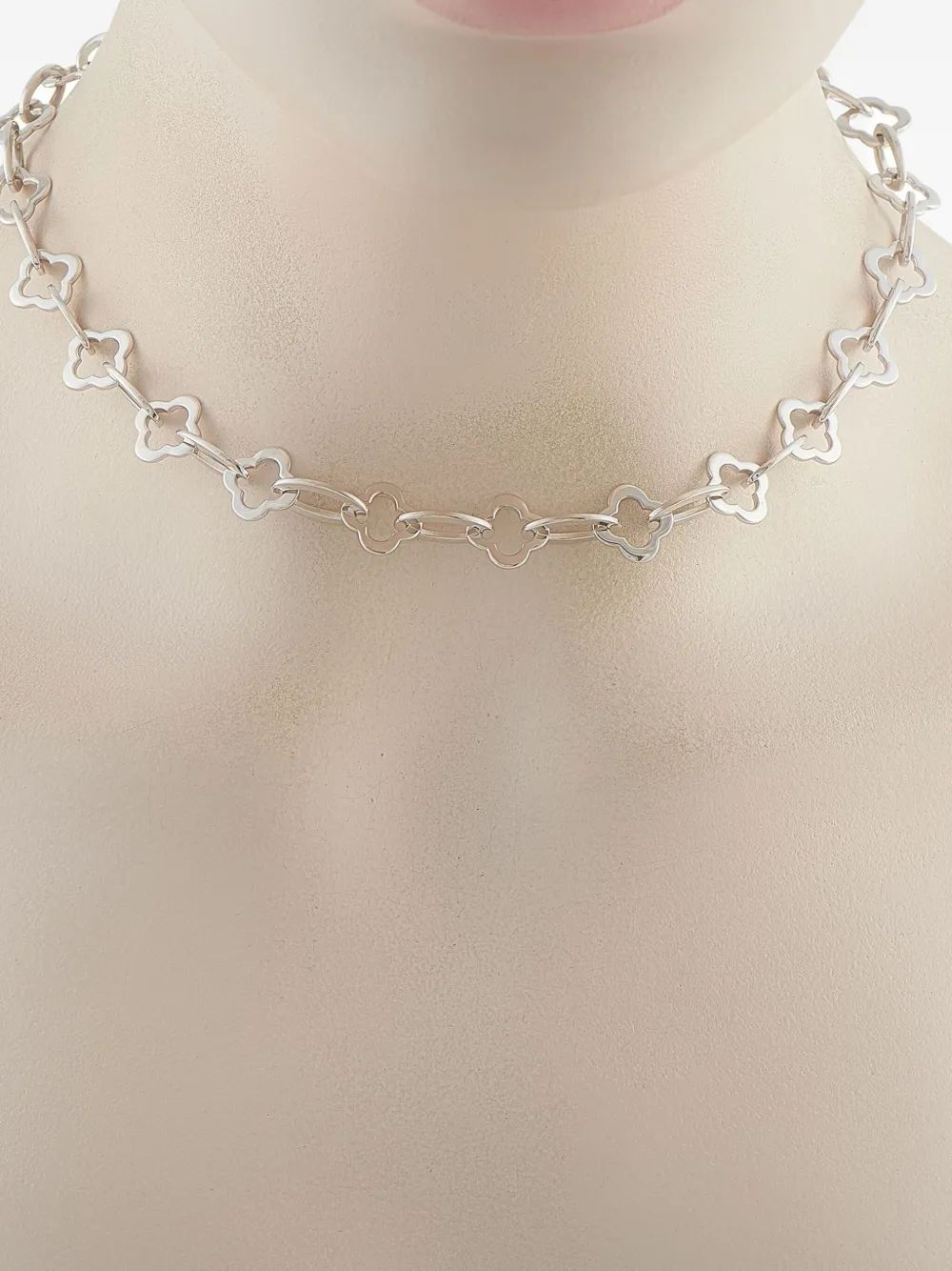 Pre-owned Van Cleef & Arpels 18k White Gold Alhambra Link Necklace In Silver